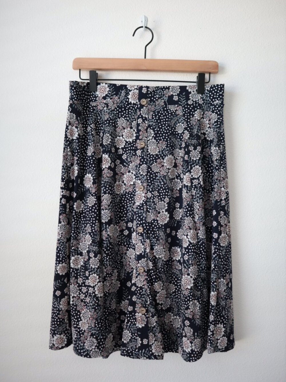 Vintage Button Front Floral Midi Skirt | M